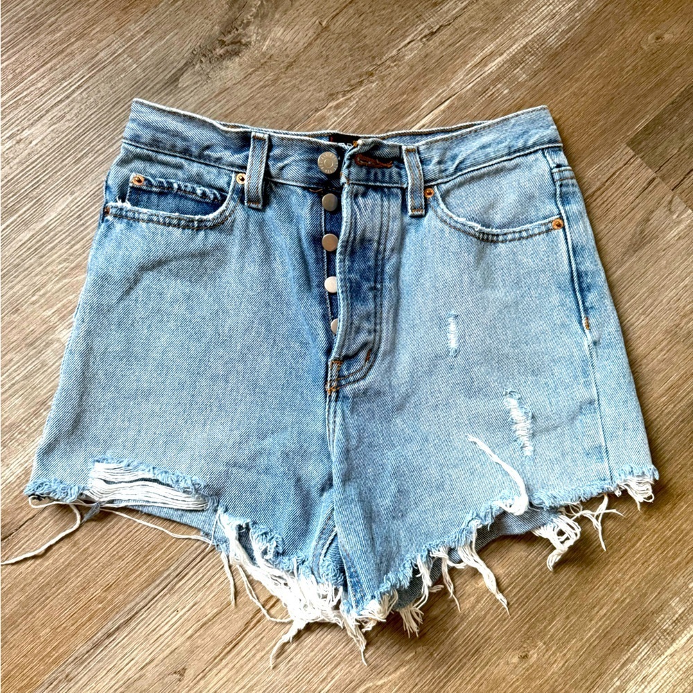 BDG Urban Outfitters High Rise Jean Shorts Festival Distressed Denim Size 26 27